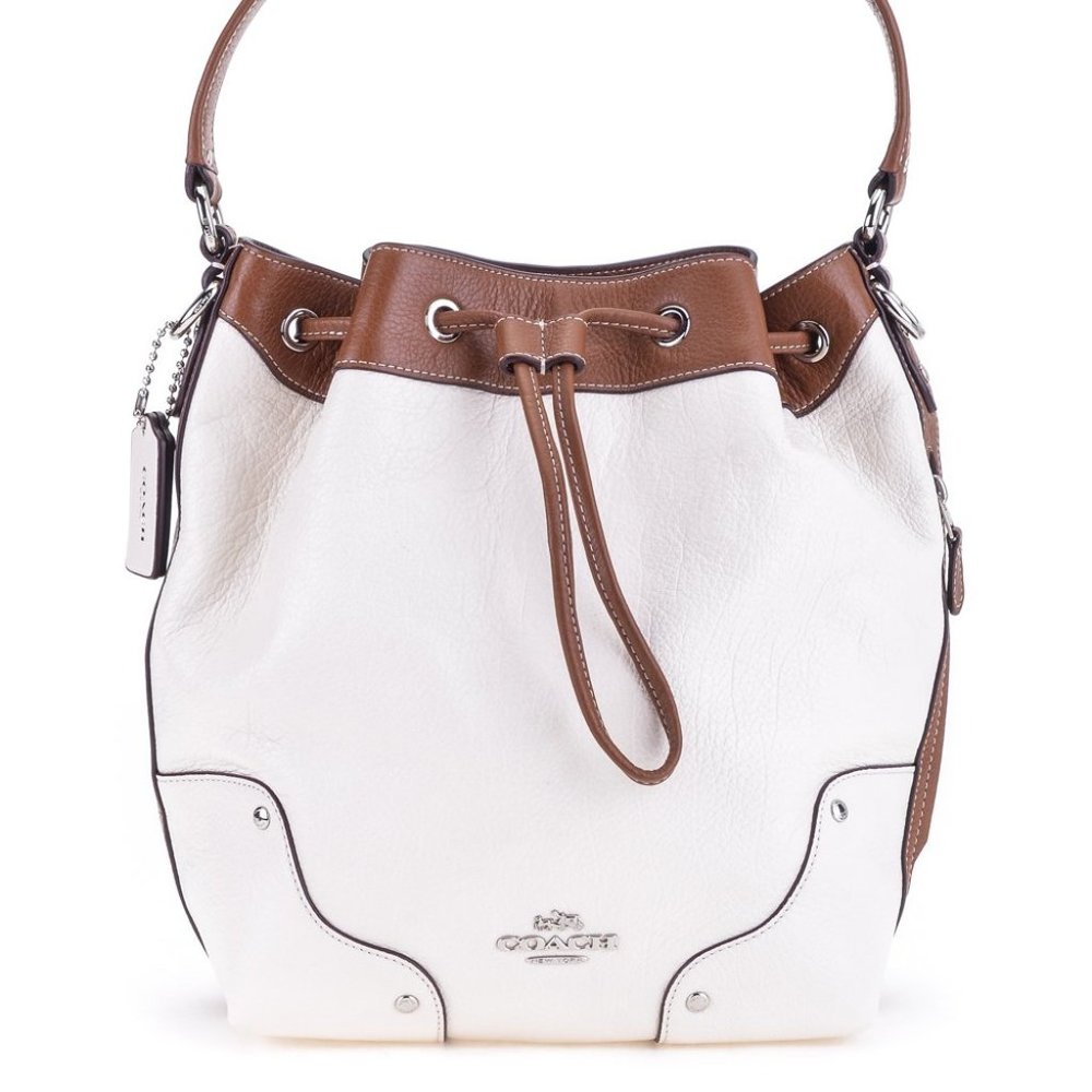 Coach Chalk & Saddle Mickie Leather Drawstring Bag - Picture 1 of 7
